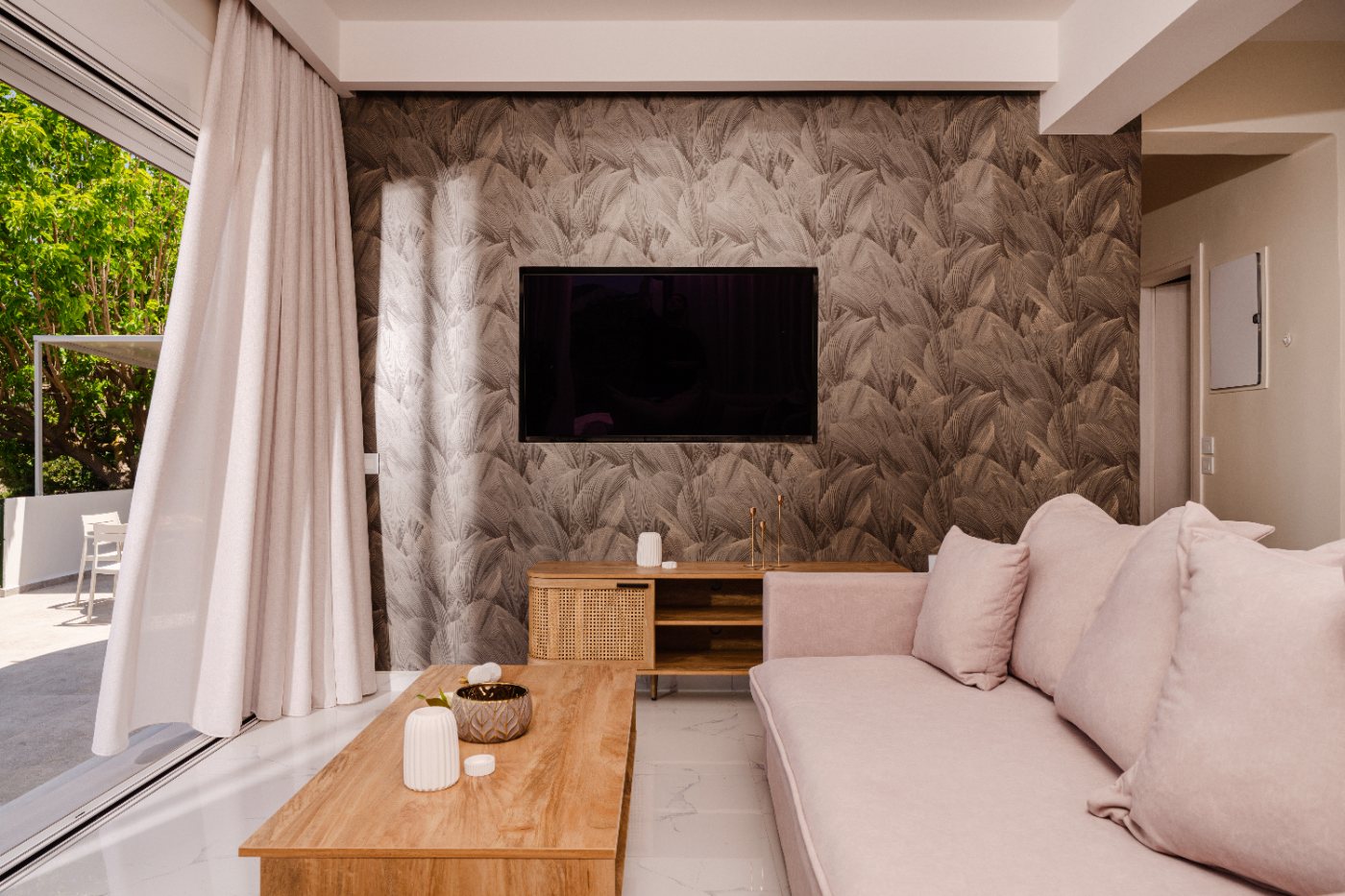 Open-plan living area at Seamar View Zante
